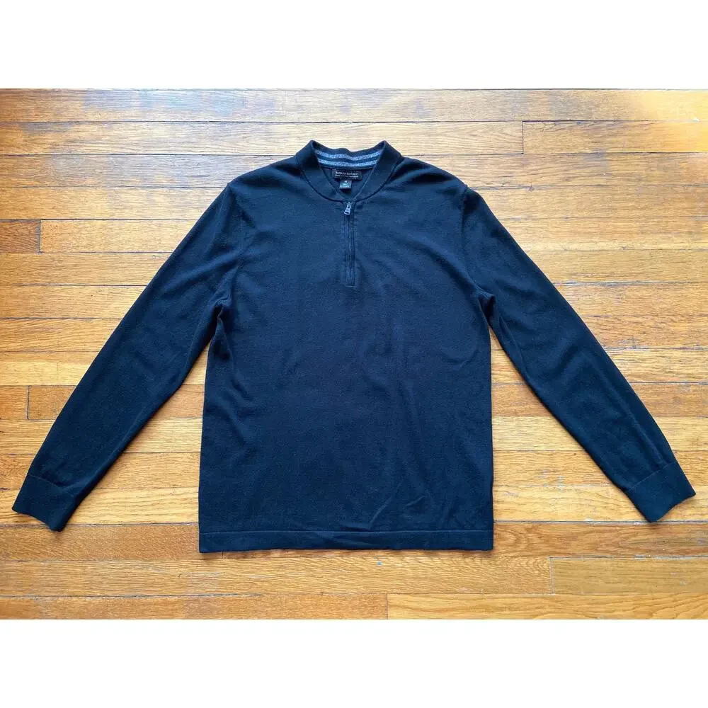 BANANA REPUBLIC Pima Cotton Cashmere 1/4 Zip Black Sweater Mens sz M